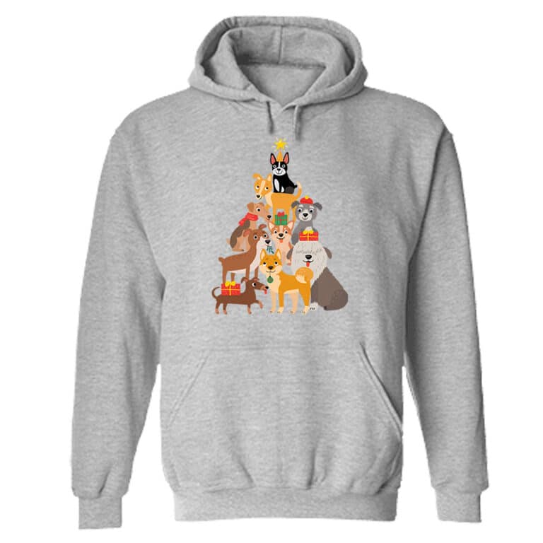 Christmas Star Dog Tree Hoodie Heather Grey