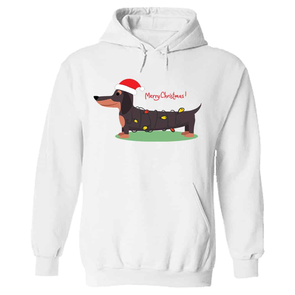 Merry Christmas Dachshund Hoodie White