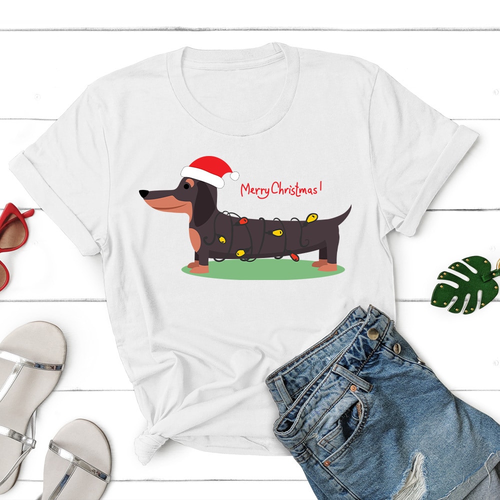 Merry Christmas Dachshund Standard Tee White