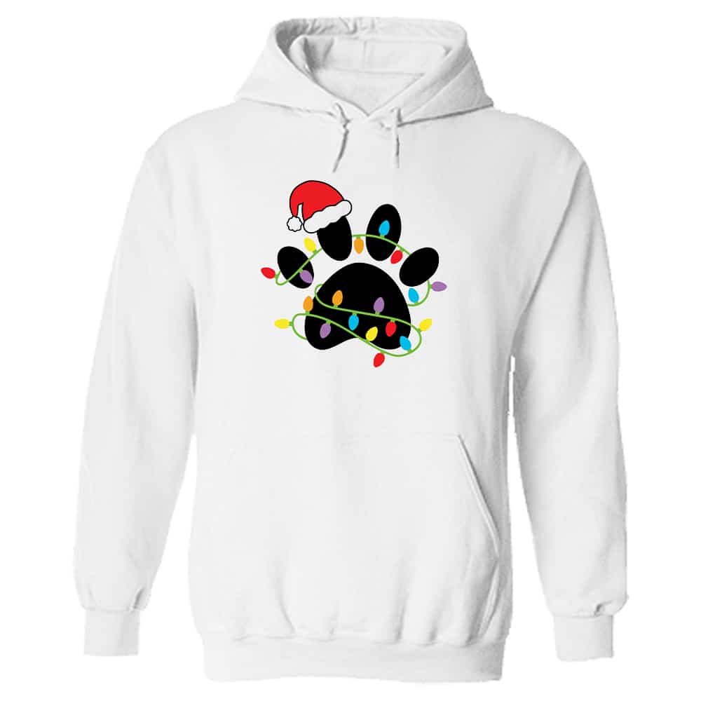 Santa Paws Christmas Lights Hoodie White