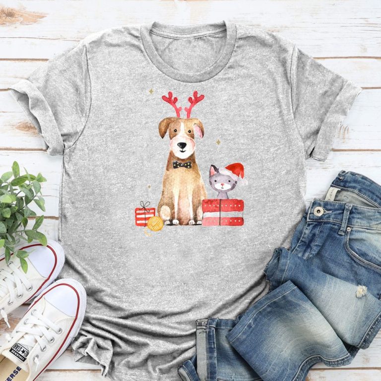 Celebrate Christmas Together Holiday Dog & Cat Standard Tee Heather Grey