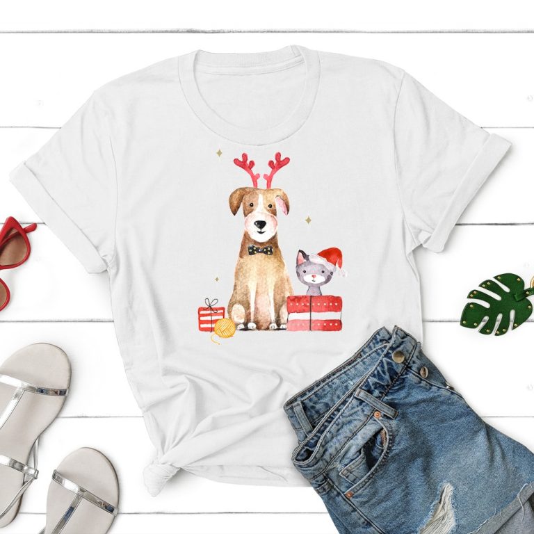Celebrate Christmas Together Holiday Dog & Cat Standard Tee White