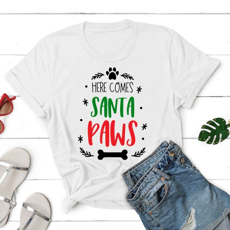 Here Comes Comes Santa Paws Standard Tee White
