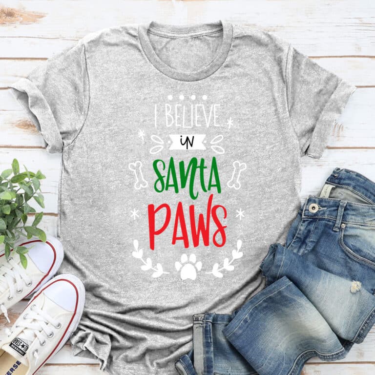 I Believe In Santa Paws Standard Tee Heather Grey