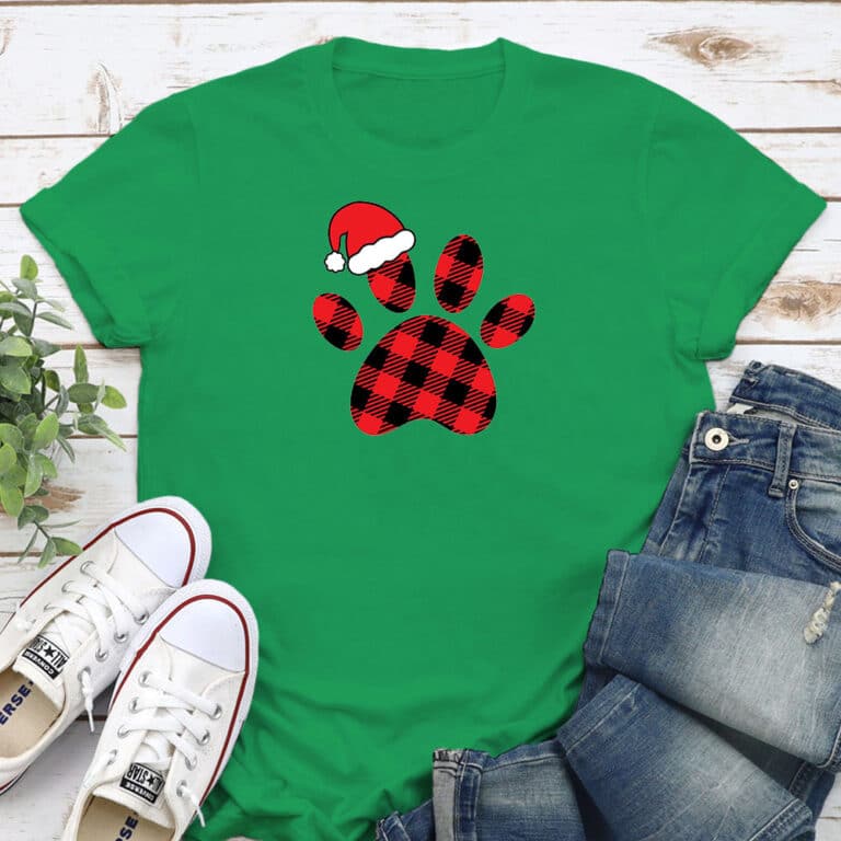Buffalo Plaid Santa Paw Standard Tee Green
