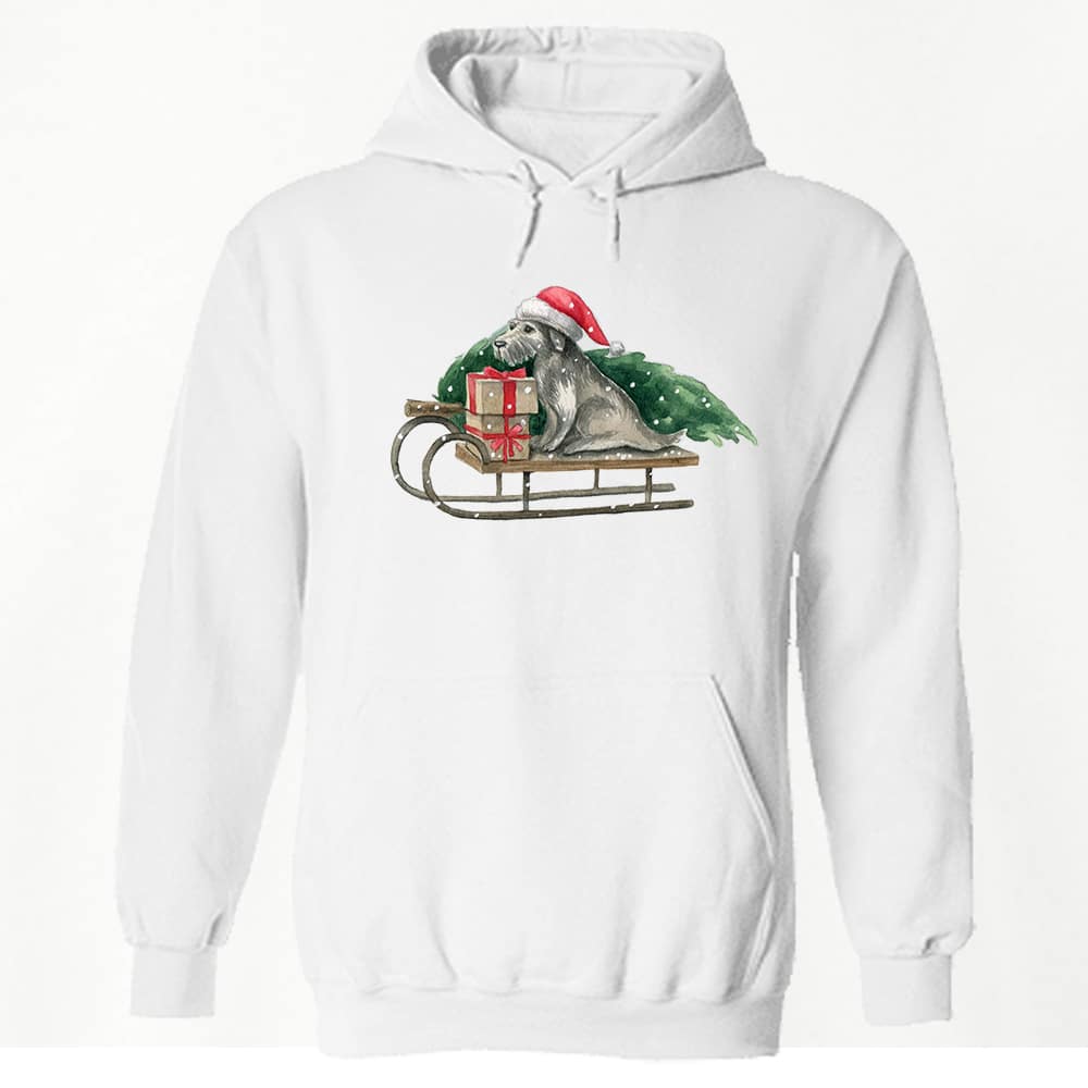 Christmas Sleigh Dog Hoodie White