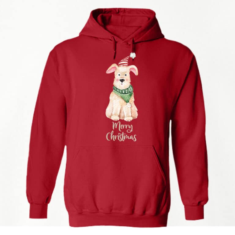 Merry Christmas Pup Hoodie Red