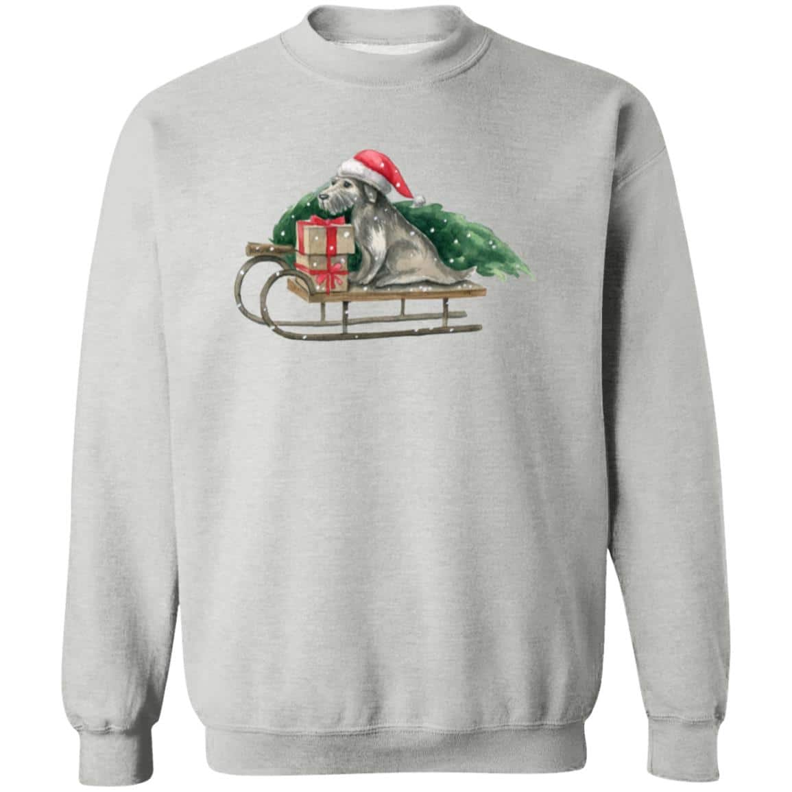 Christmas Sleigh Dog Sweatshirt Heather Grey