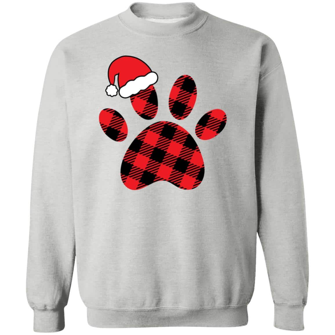 Buffalo Plaid Santa Paw Sweatshirt Heather Grey