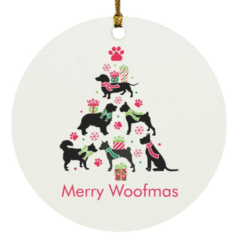 Merry Woofmas Doggie Christmas Tree Circle Ornament