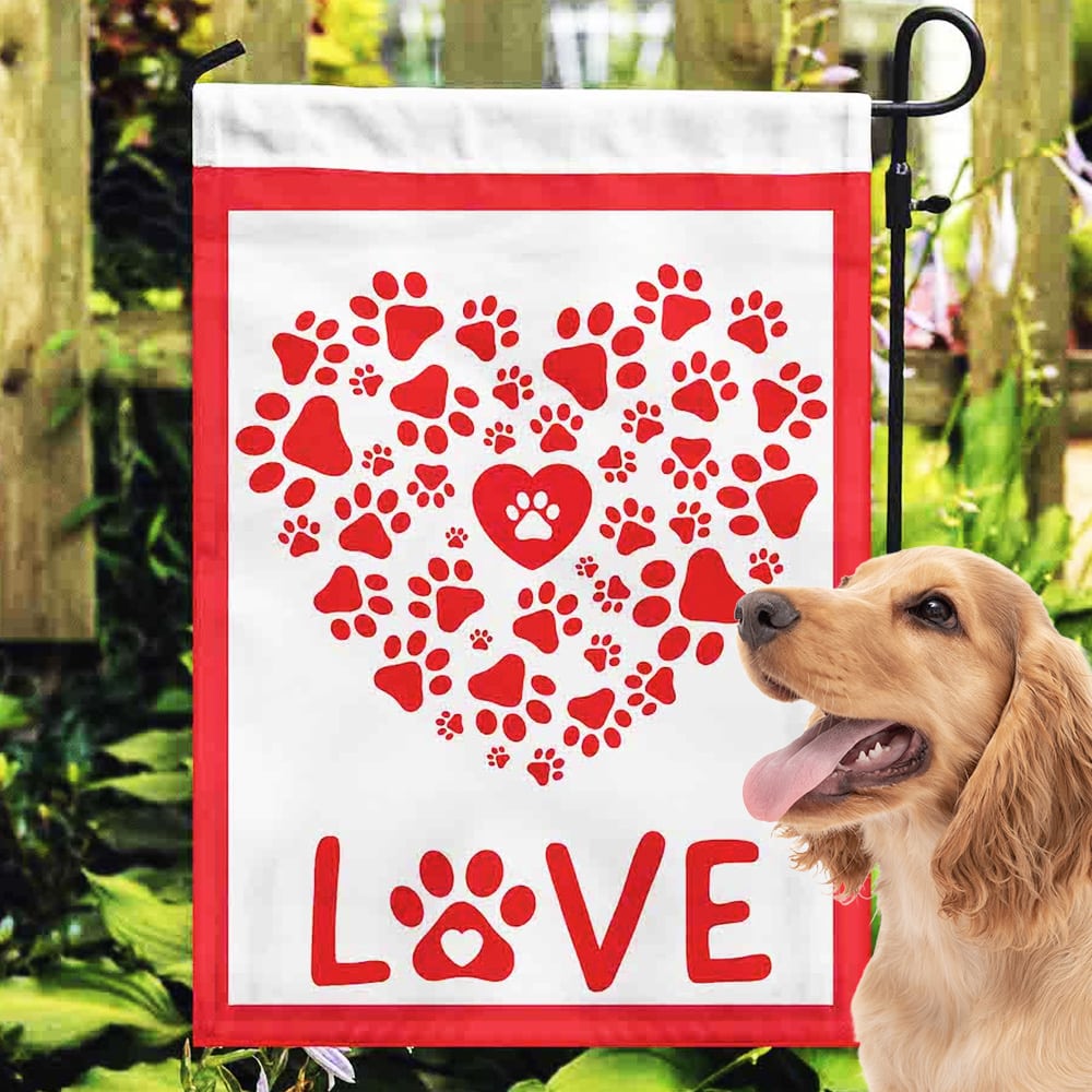 Pawprints on My Heart ❤️ LOVE Garden Flag – Perfect Valentine's Day for Dog Lovers ❤️