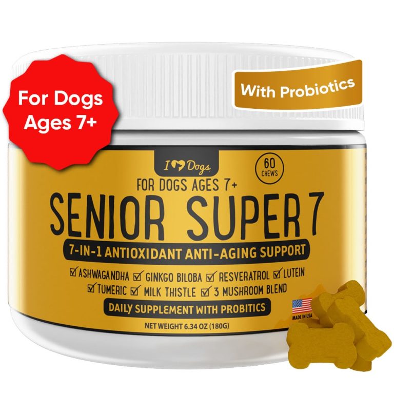 Second Chance  Senior Super 7 Daily MegaVitamin For Dogs 7-In-1 Antioxidant Anti-Aging Support With Probiotics For Longevity and Cognitive Boost - 60 Chews