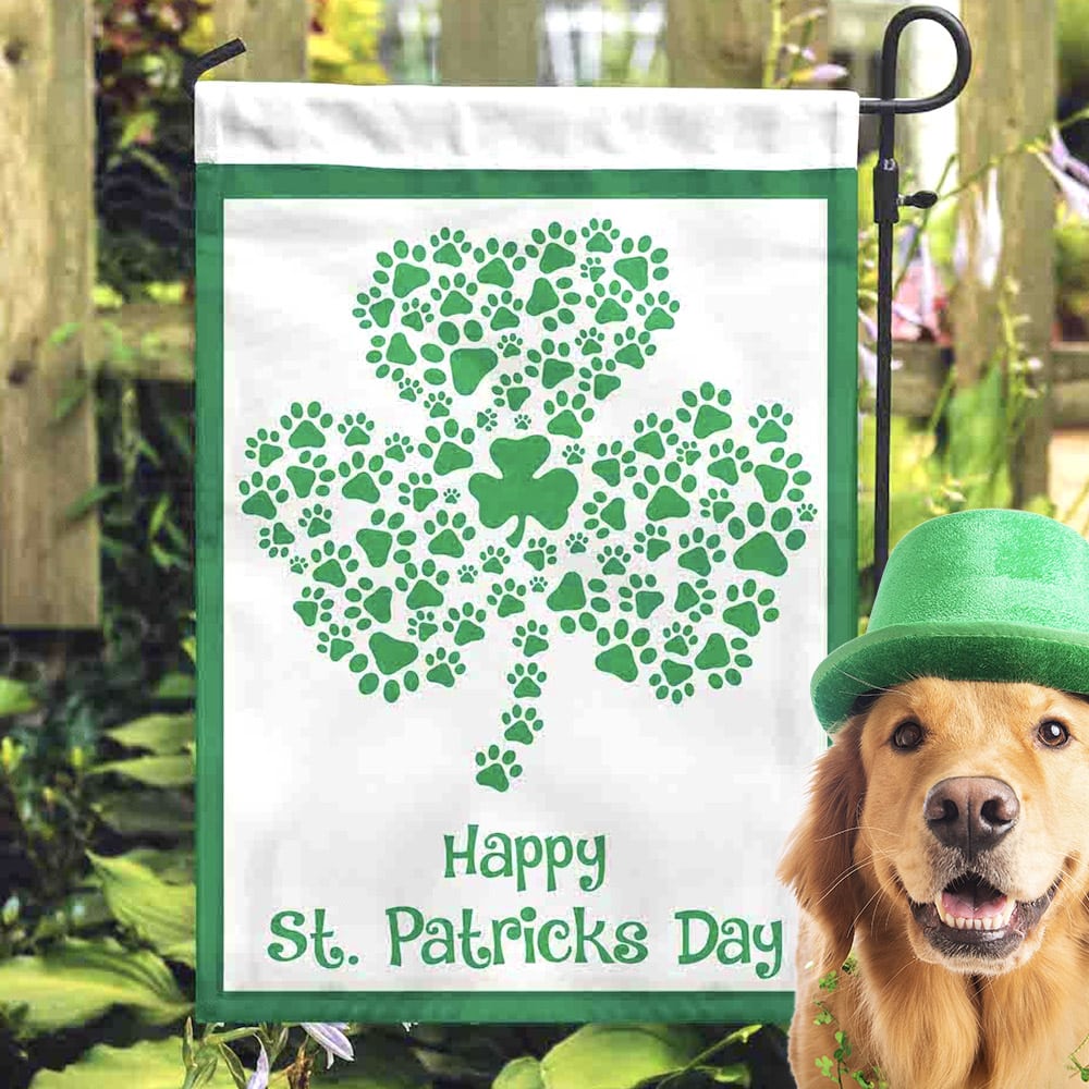 Lucky Dog  Shamrock Paws - St. Patrick's Day Garden Flag