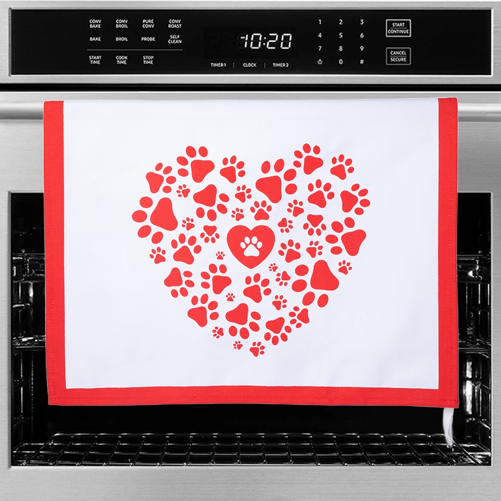 "Paws of Love" Heart-Shaped Paw Print Kitchen Towel – Large 27.5" x 19.5", Donates 3 Meals to Shelter Dogs ❤️ Valentine's Day Edition