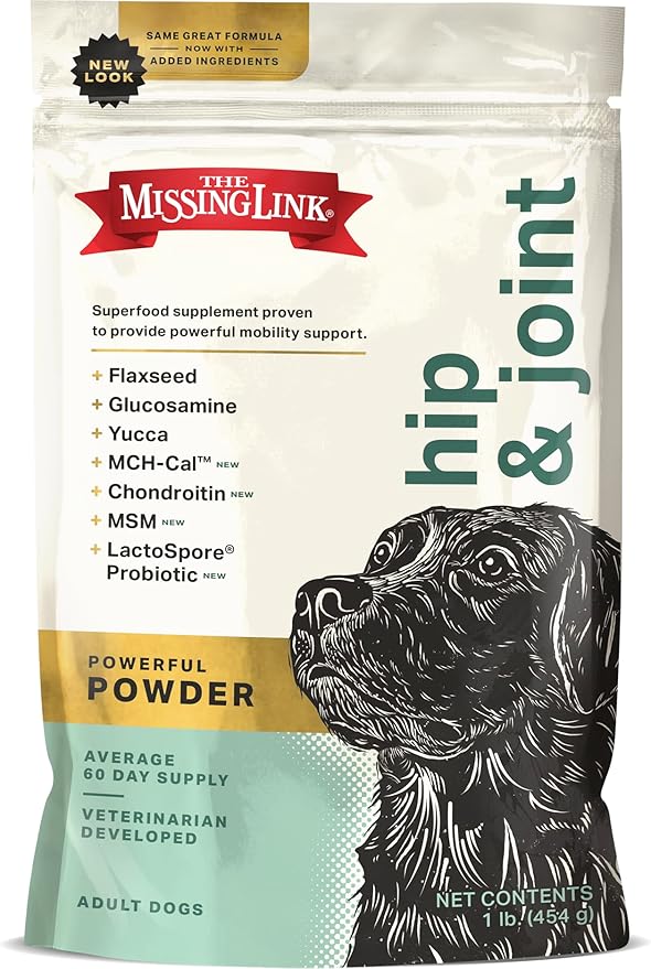 The Missing Link Hip & Joint + Probiotics Supplement 1lb Bag - Superfood Powder for Dog