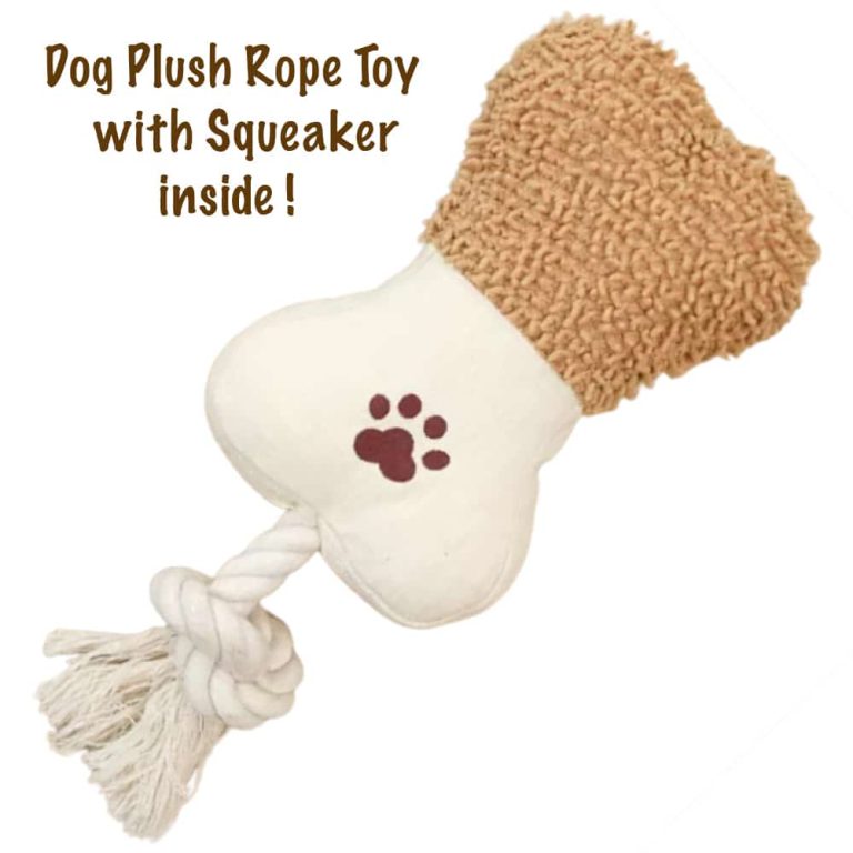 Bone Dog Plush Toy with Rope -Fun Chew Toy with Squeaker Inside !