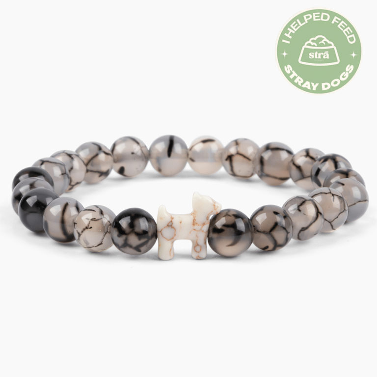 STRĀ Dog Beaded Bracelet- Tea Dragon Agate Stone- Donates 10 Meals to Help Feed Hungry Stray Dogs