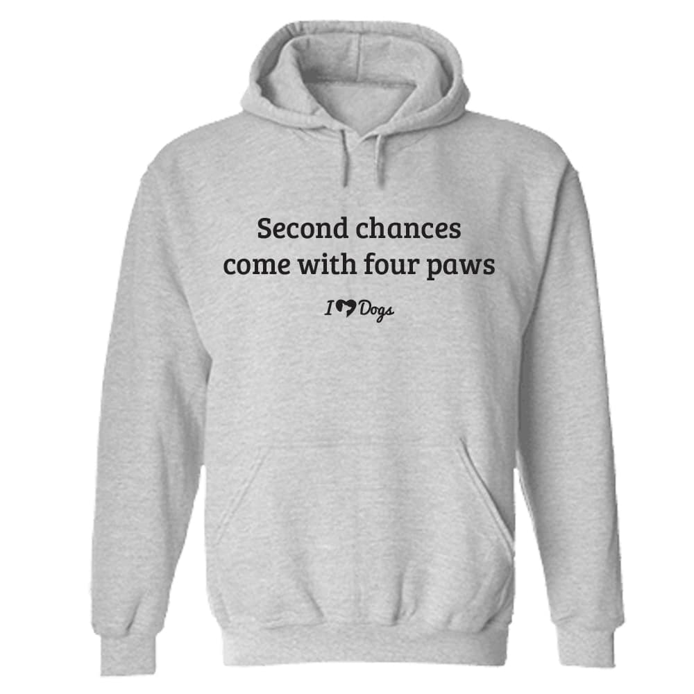 Second Chances Come with Four Paw iHeartDogs Hoodie Heather Grey