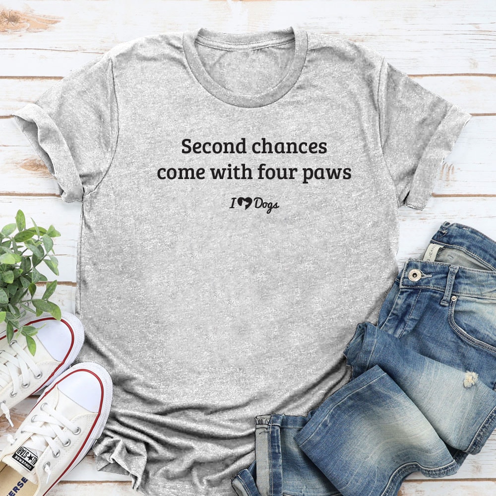 Second Chances Come with Four Paw iHeartDogs Standard Tee Heather Grey