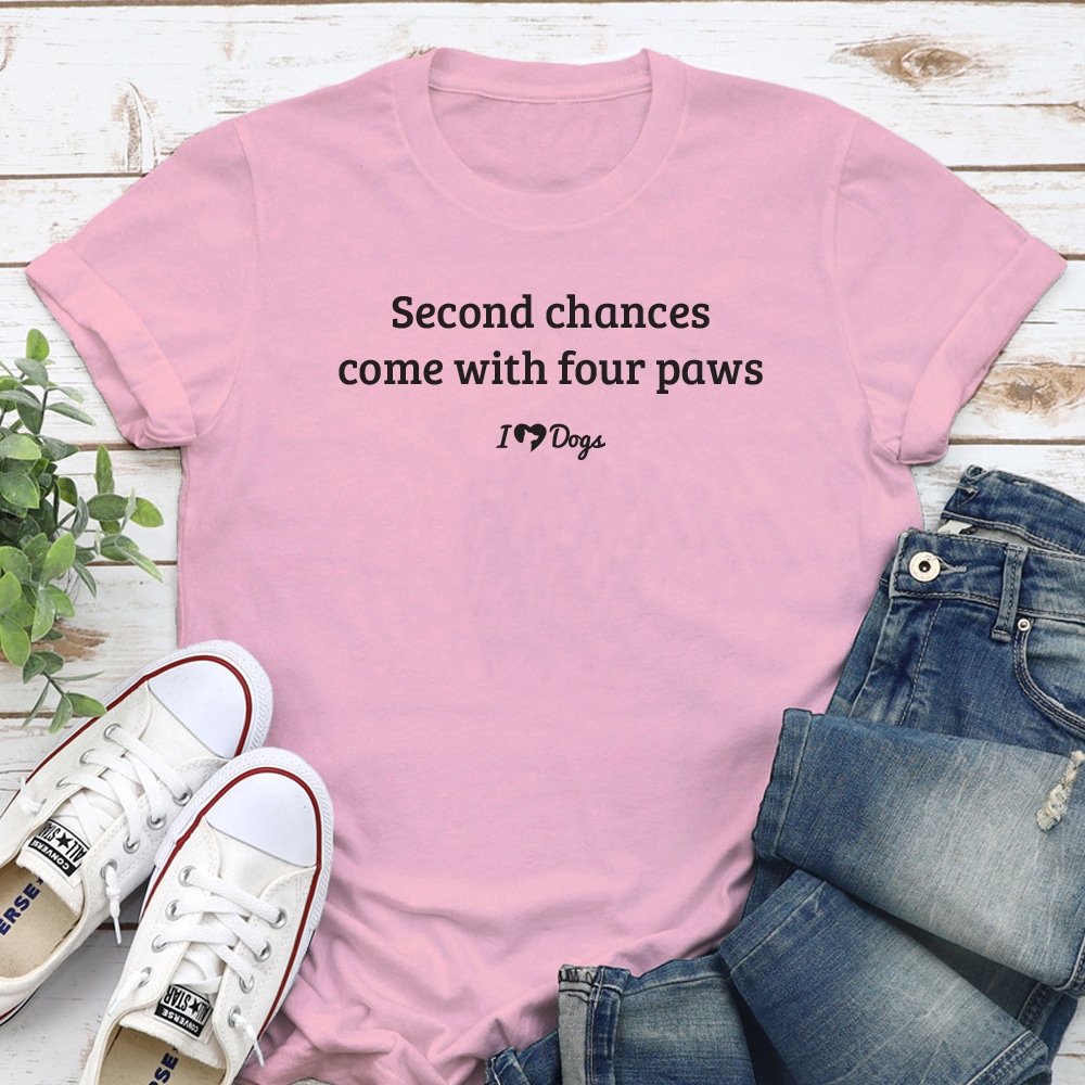 Second Chances Come with Four Paw iHeartDogs Standard Tee Light Pink