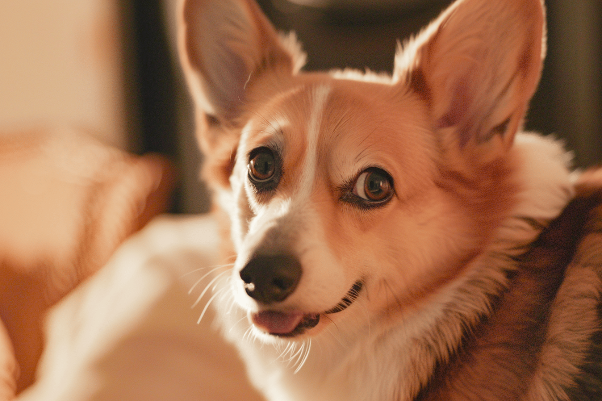Corgi sitting alertly, showing playful drive, anticipation