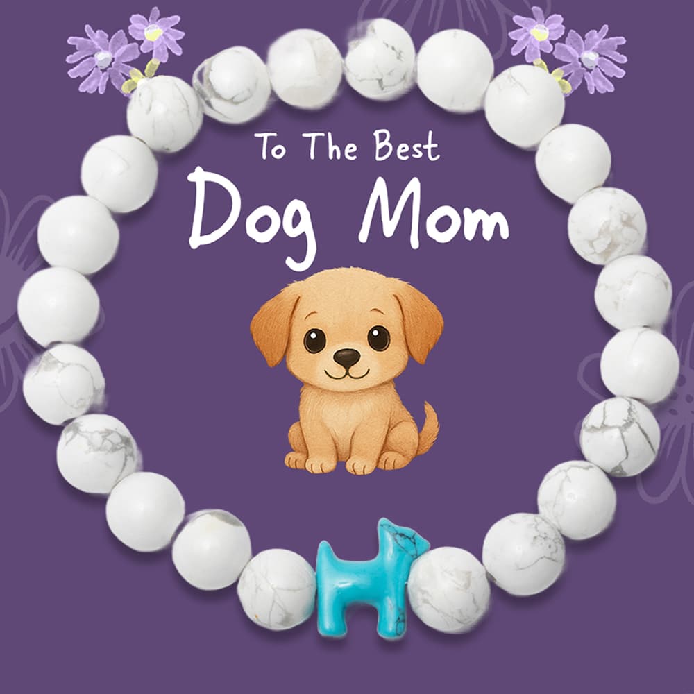 To The Best Dog Mom - STRĀ Dog Beaded Bracelet-  White Howlite Stone - Donates 10 Meals to Help Feed Hungry Stray Dogs