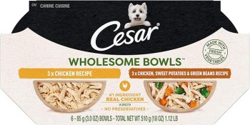 Cesar Wholesome Bowls Adult Wet Dog Food, Chicken Recipe and Chicken, Sweet Potatoes & Green Beans Recipe Variety Pack, Wet Food for Dogs