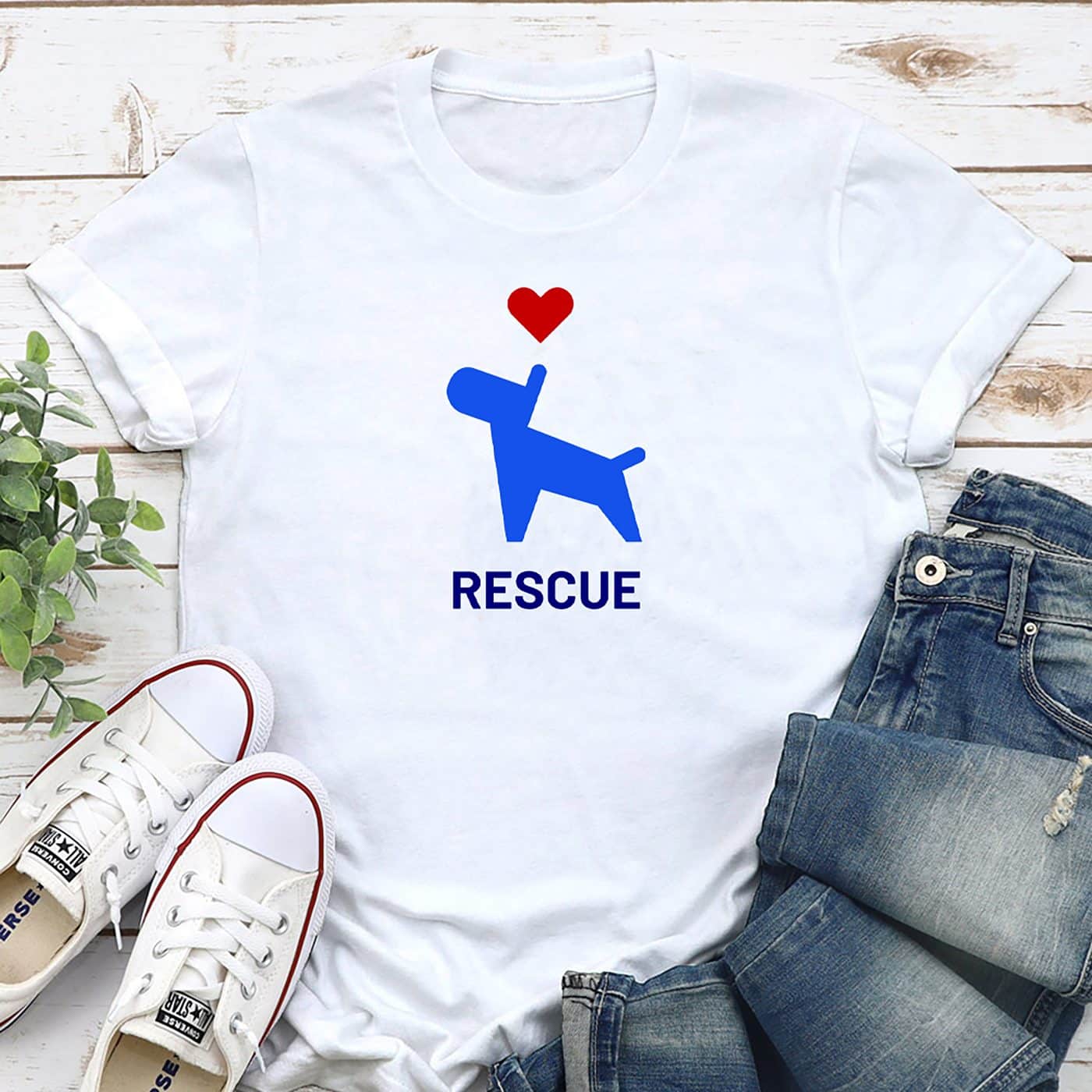 Rescue Dog & Heart Standard Tee White