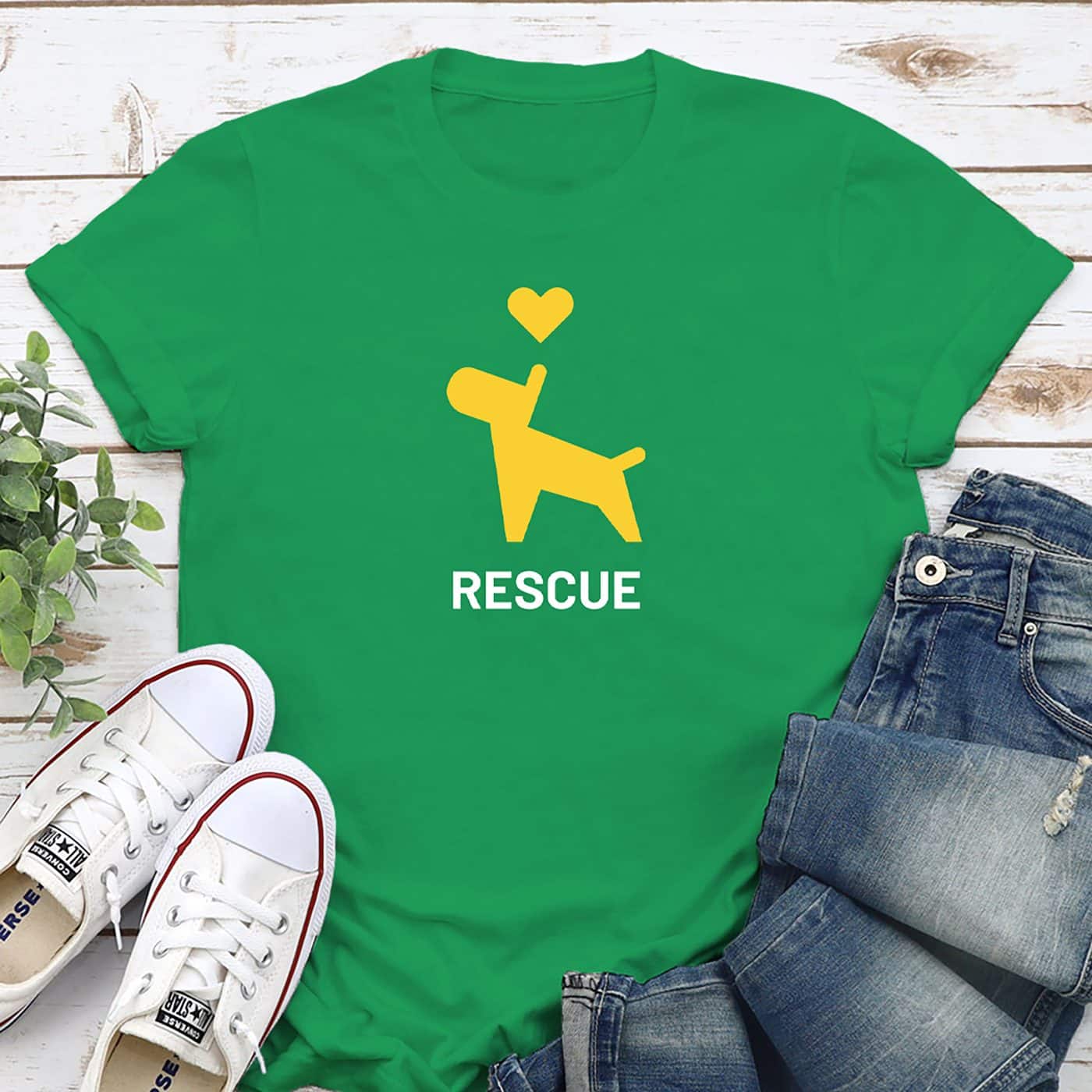 Rescue Dog & Heart Standard Tee Green