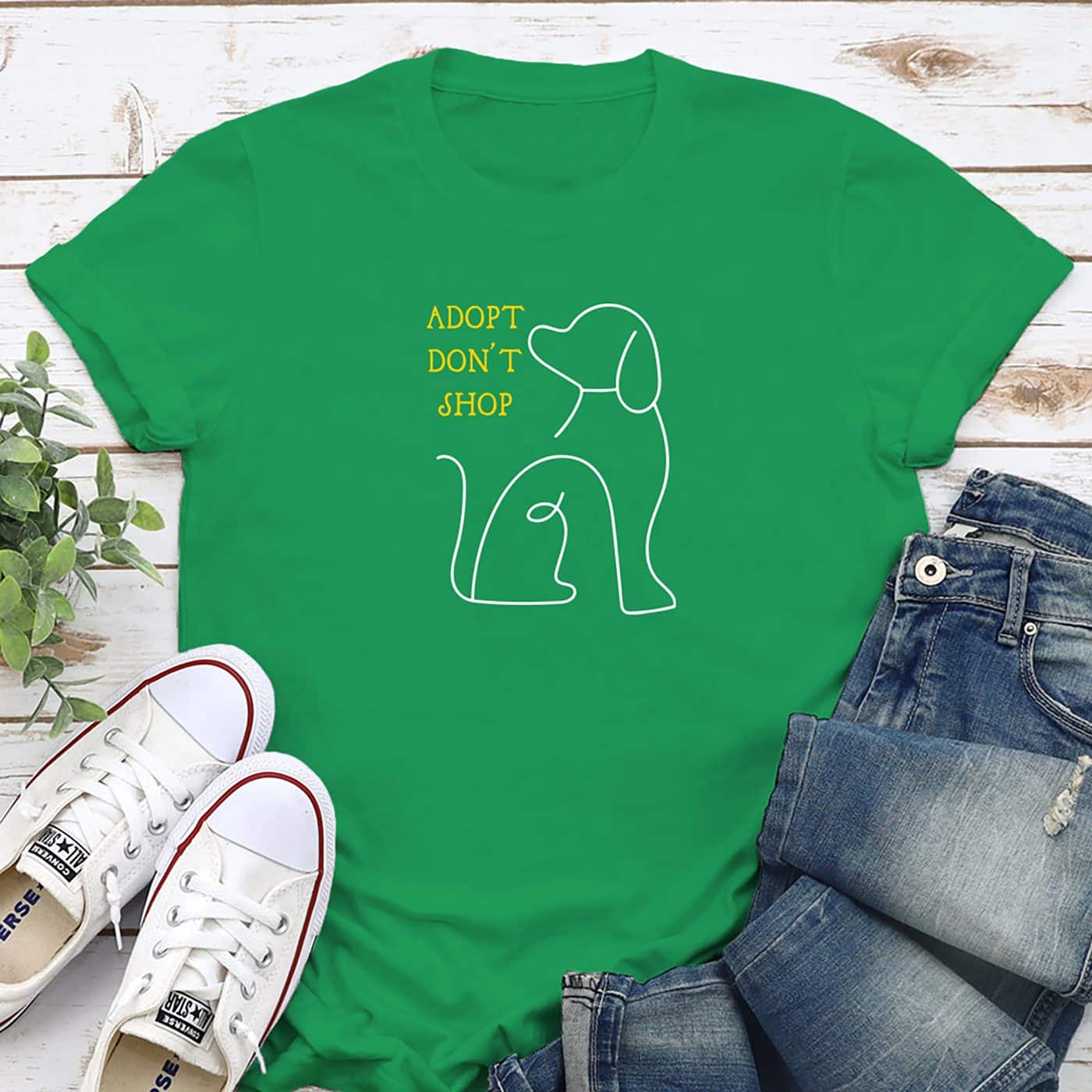 Adopt Don’t Shop Dog Stencil Standard Tee Green