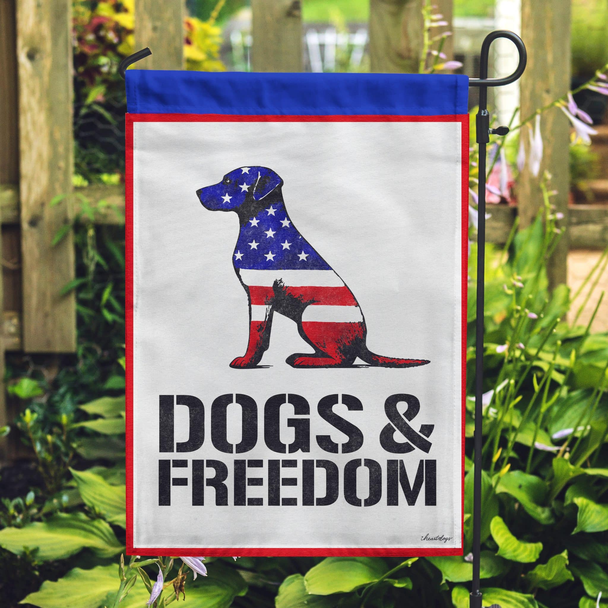 Image of Dogs & Freedom Patriotic Garden Flag – American Flag Dog Outdoor Yard Decor