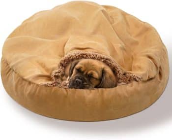  Lasaas Small Dog Bed with Blanket Attached Round Donut Cozy Cuddler Caliming Dog