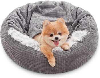 MIXJOY Small Dog Bed Cat Bed with Blanket Attached