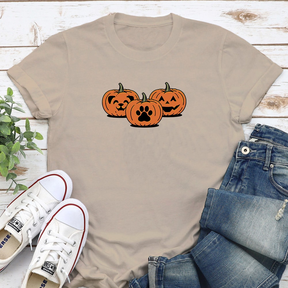 Puppy Pumpkin Face Standard Tee Tan