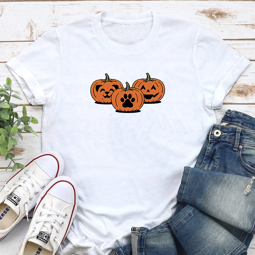 Puppy Pumpkin Face Standard Tee White