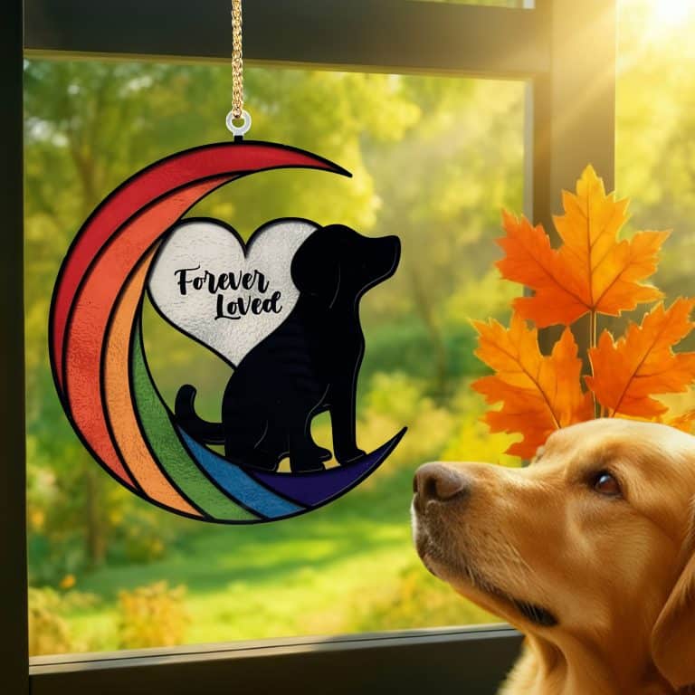 Forever Loved Dog Rainbow – Handcrafted Acrylic Window Ornament- Helps Feed Hungry Shelter Dogs in Need