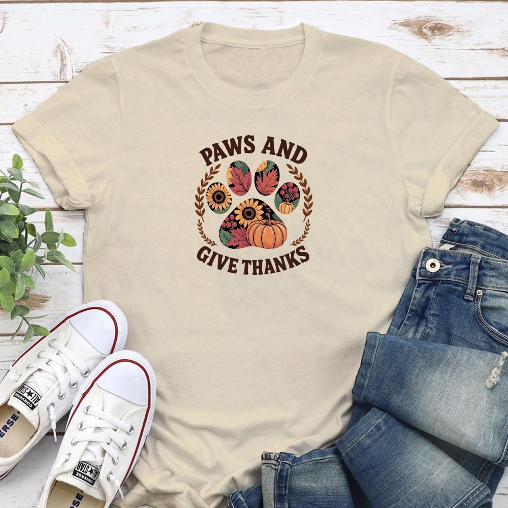 Paws And Give Thanks Standard Tee Tan