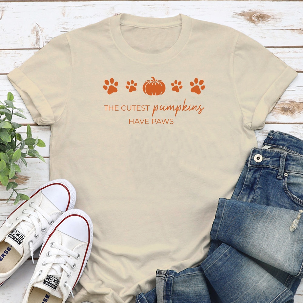 The Cutest Pumpkins Have Paws Standard Tee Tan