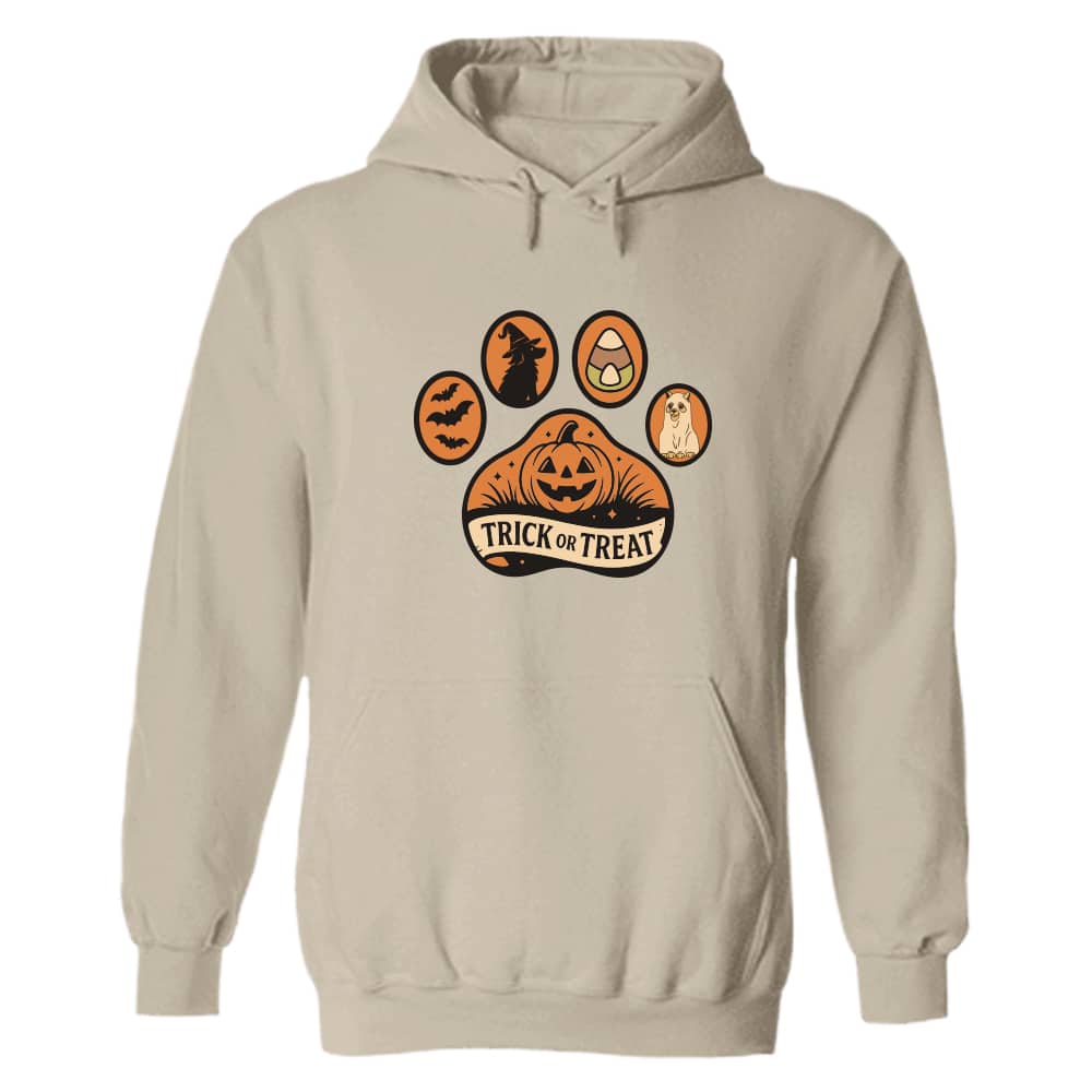 Trick Or Treat Paw Pullover Hoodie Sand