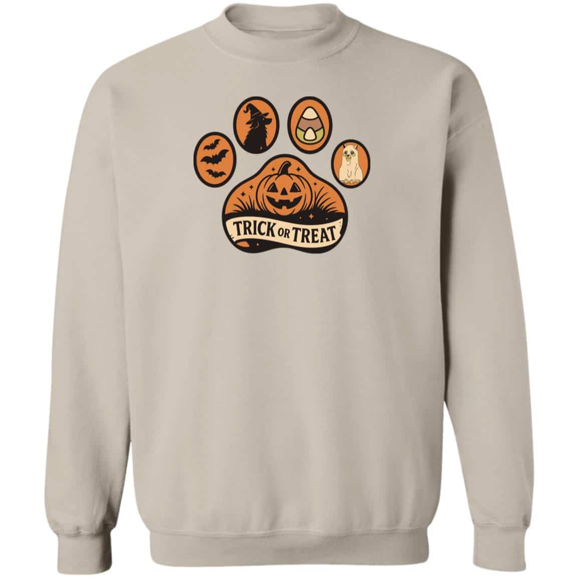 Trick Or Treat Paw Sweatshirt Sand