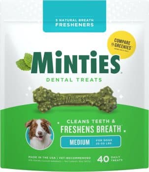 Minties Mint Dental Chews for Dogs, Medium Breeds 25-50 lbs
