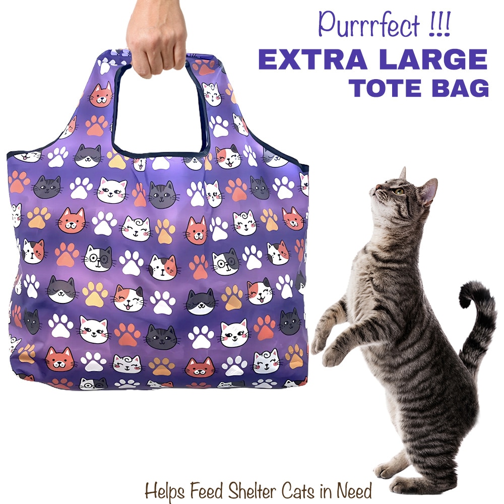 Kitties & Paws Shopping Travel Shoulder Bag- Folding Grocery Tote Pouch Bag