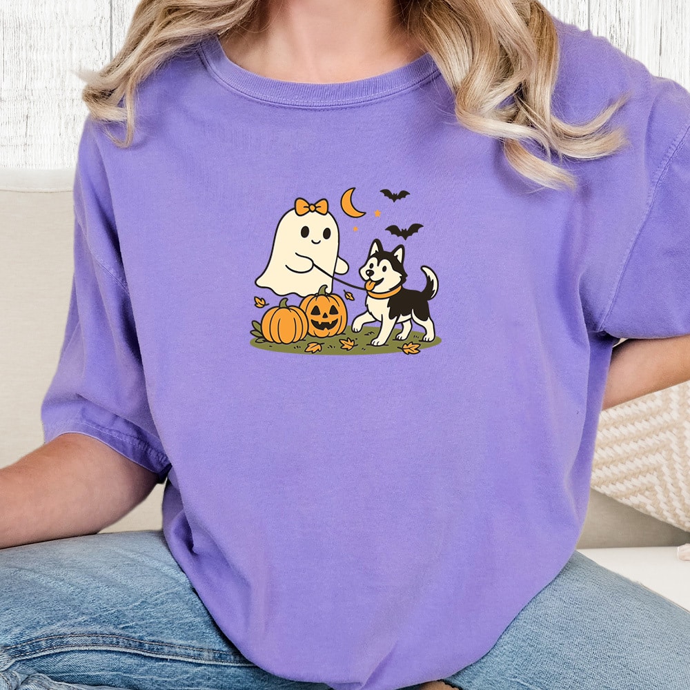 Comfort Colors Husky Halloween Vintage Washed Tee - Violet