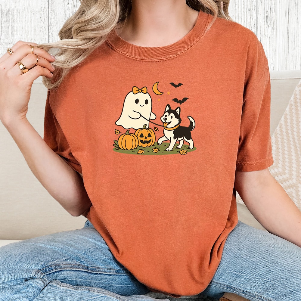 Comfort Colors Husky Halloween Vintage Washed Tee - Terracotta