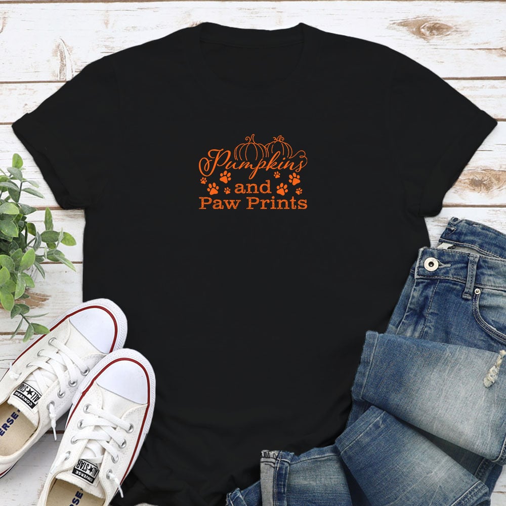 Pumpkins And Paw Prints Standard Tee Black