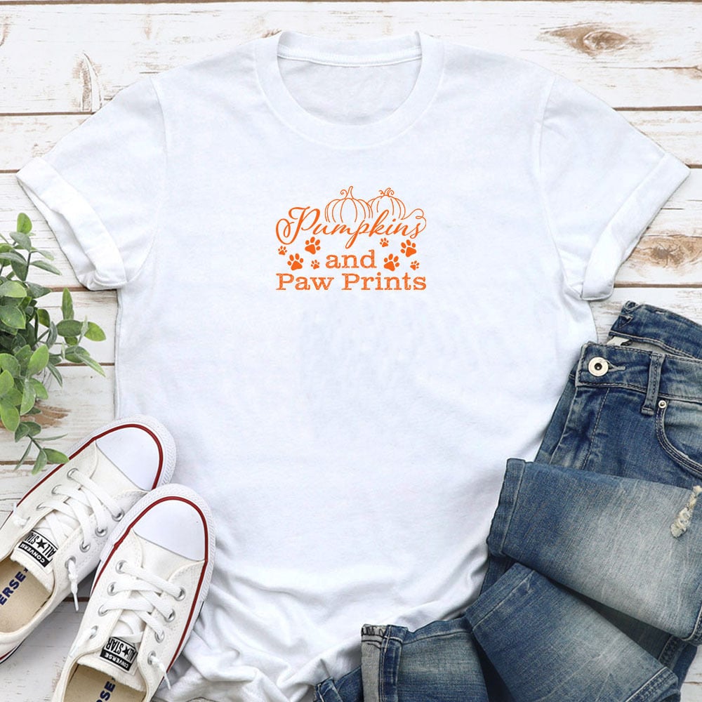 Pumpkins And Paw Prints Standard Tee White