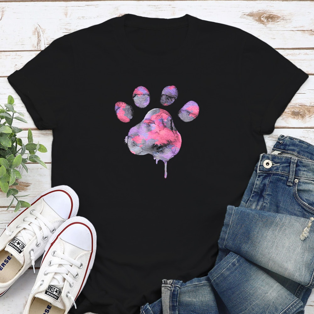 Watercolor Paw Pink Standard Tee Black