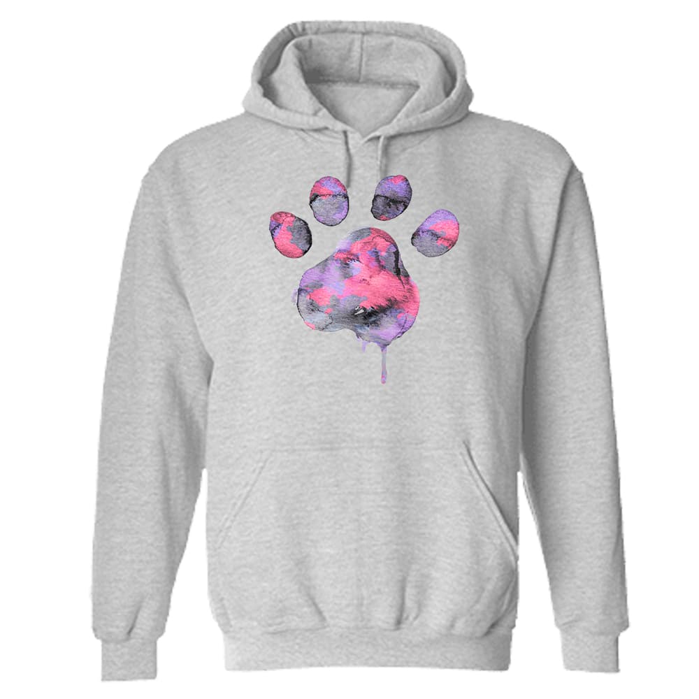 Watercolor Paw Pink Hoodie Heather Grey