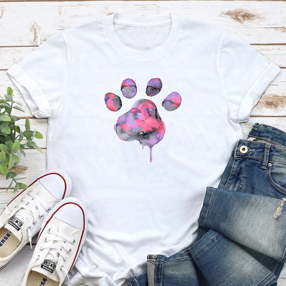 Watercolor Paw Pink Standard Tee White