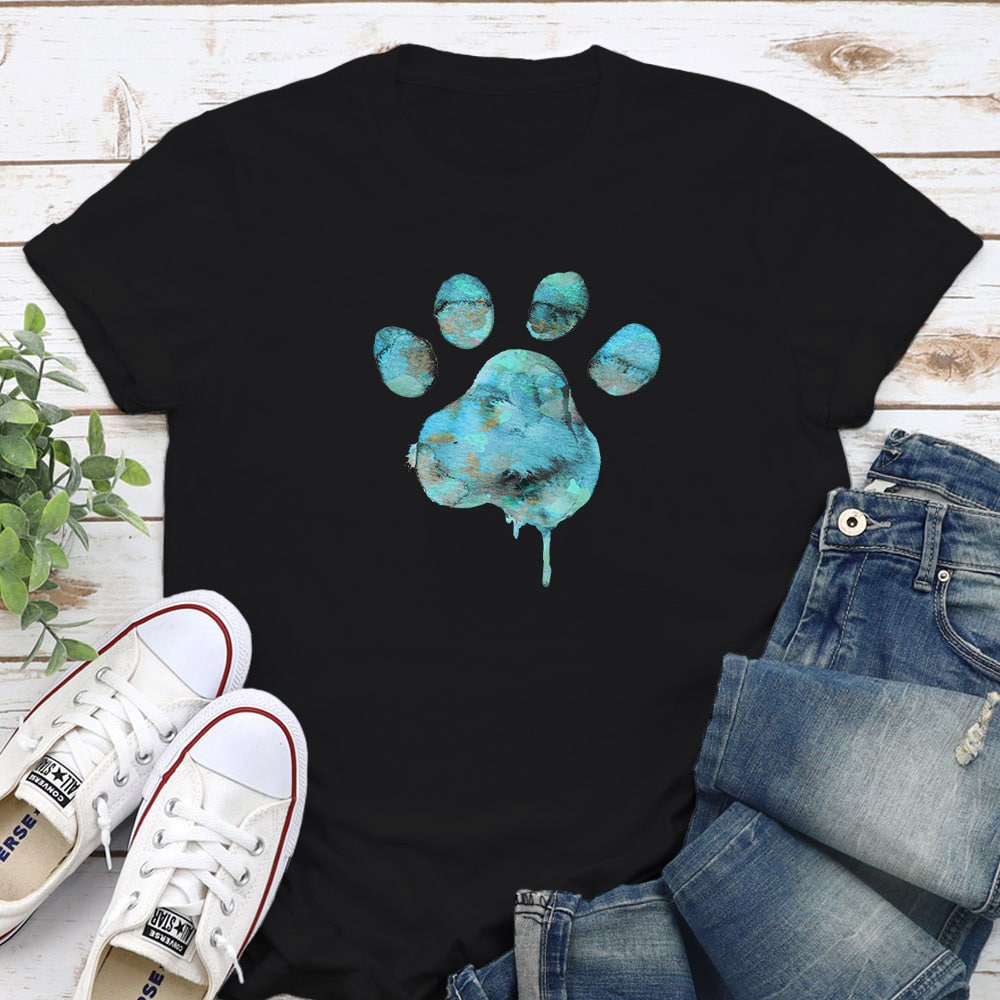 Watercolor Paw Green Standard Tee Black